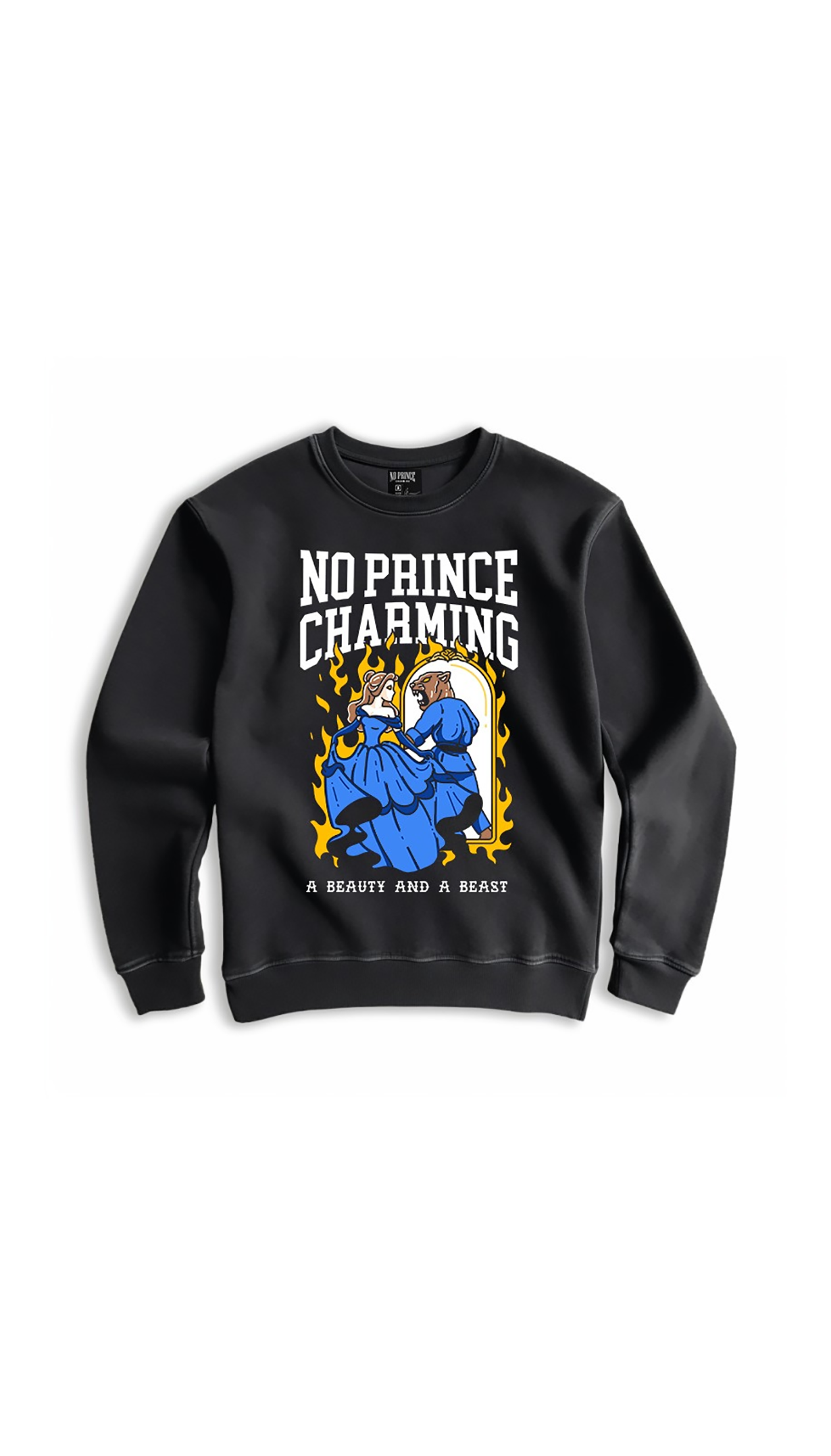 No Prince Charming Beauty Beast Crewneck Black L